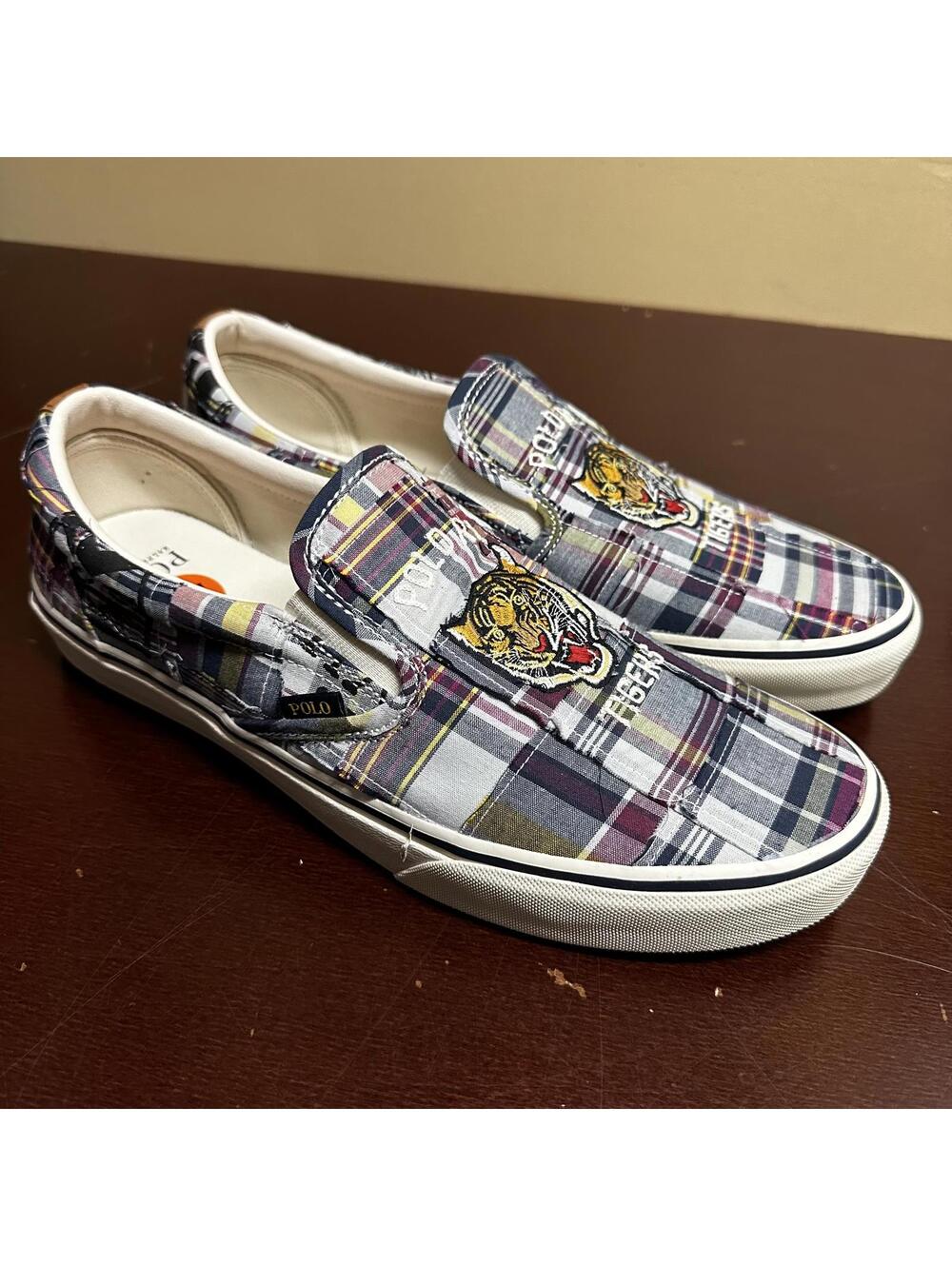 Men's Polo Ralph Lauren Sneakers Keaton Slip On Casual Tiger Plaid Shoes sz 11